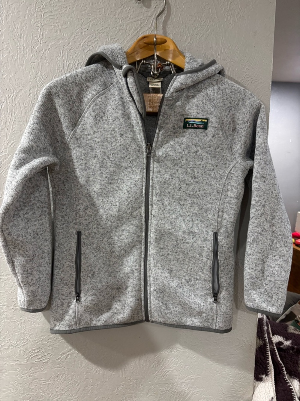 L.L. Bean Boys Hooded Fleece Full Zip Gray Sweater Jacket with pockets M 10/12